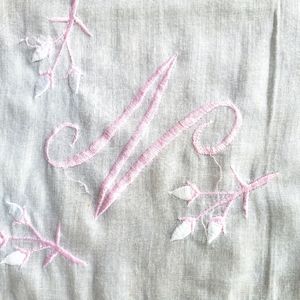 Antique White hanky with Pink Monogram Letter "N"